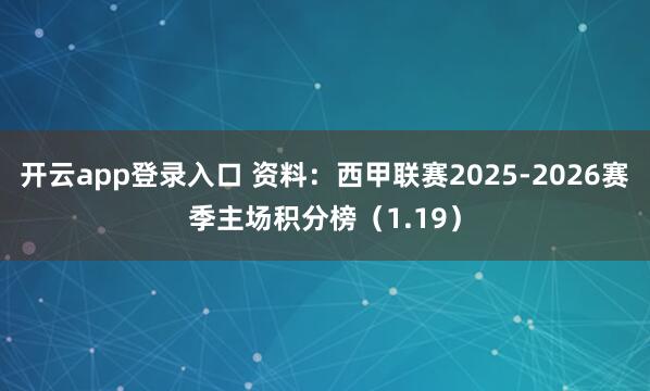 开云app登录入口 资料：西甲联赛2025-2026赛季主场积分榜（1.19）